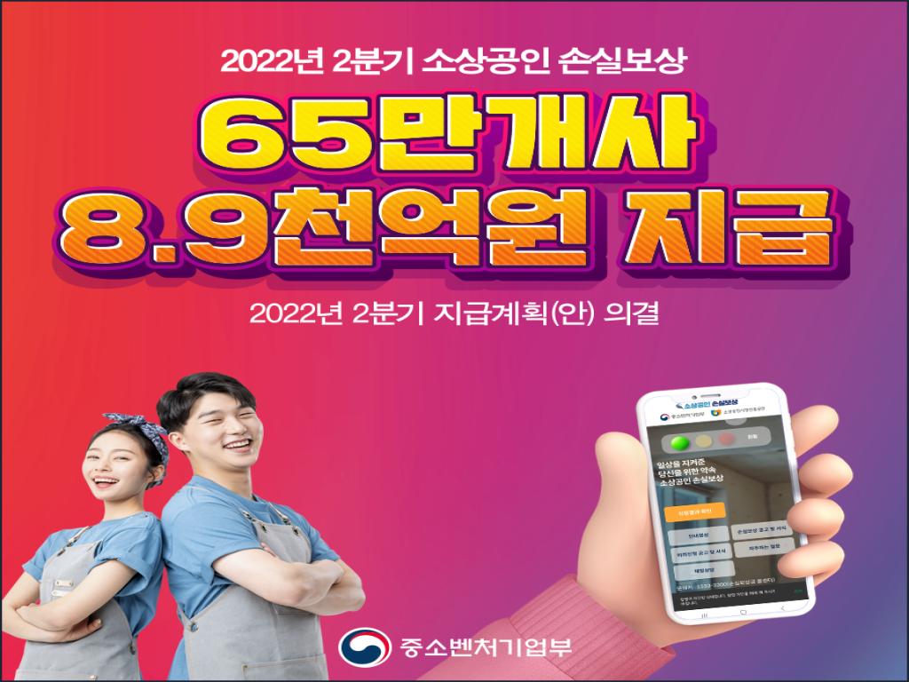 「2022년 2분기 소상공인 손실보상」 65만개사, 8.9천억원 지급
