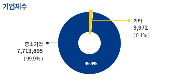 전산업 기준(전체)기업체수 중소기업 7713895 (99.9%) 기타 9972(0.1%)